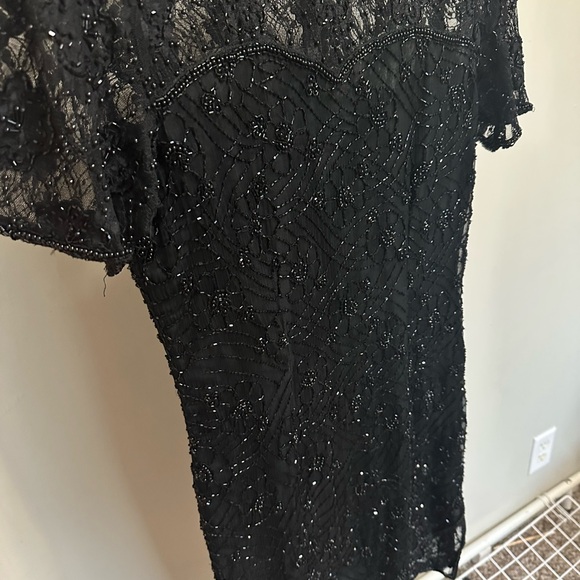 Stenay Vintage Black Beaded Shortsleeve Silk MIDI Dress size 8 - modern XS / S - Picture 4 of 7